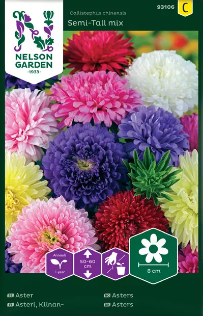 Kiinanasteri 'Semi-Tall', väriseos siemen, Nelson Garden - Kukkien siemenet - 7312600931060 - 1