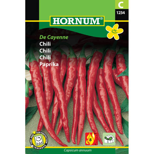 Paprika, Capsicum 'De Cayenne', siemen, Hornum Capsicum annuum