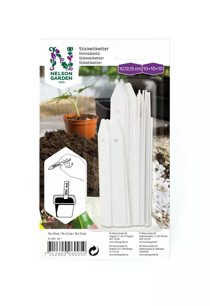 Nimisäle White 3 eri pituutta, 30 kpl/pk, Nelson Garden - Esikasvatustarvikkeet ja kasvivalot - 7312600060050 - 1