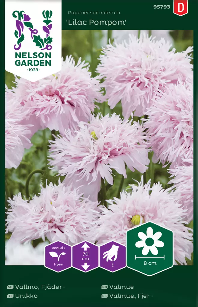 Unikko 'Lilac Pompom' siemen, Nelson Garden - Kukkien siemenet - 7312600957930 - 1