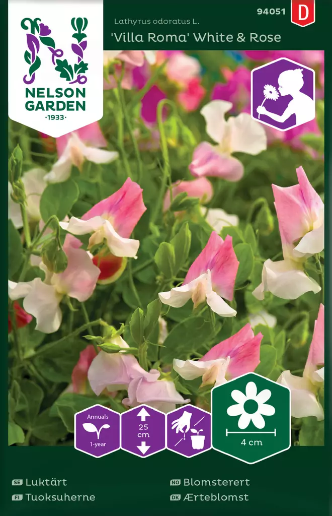 Tuoksuherne 'Villa Roma White & Rose' siemen, Nelson Garden - Kukkien siemenet - 7312600940512 - 1