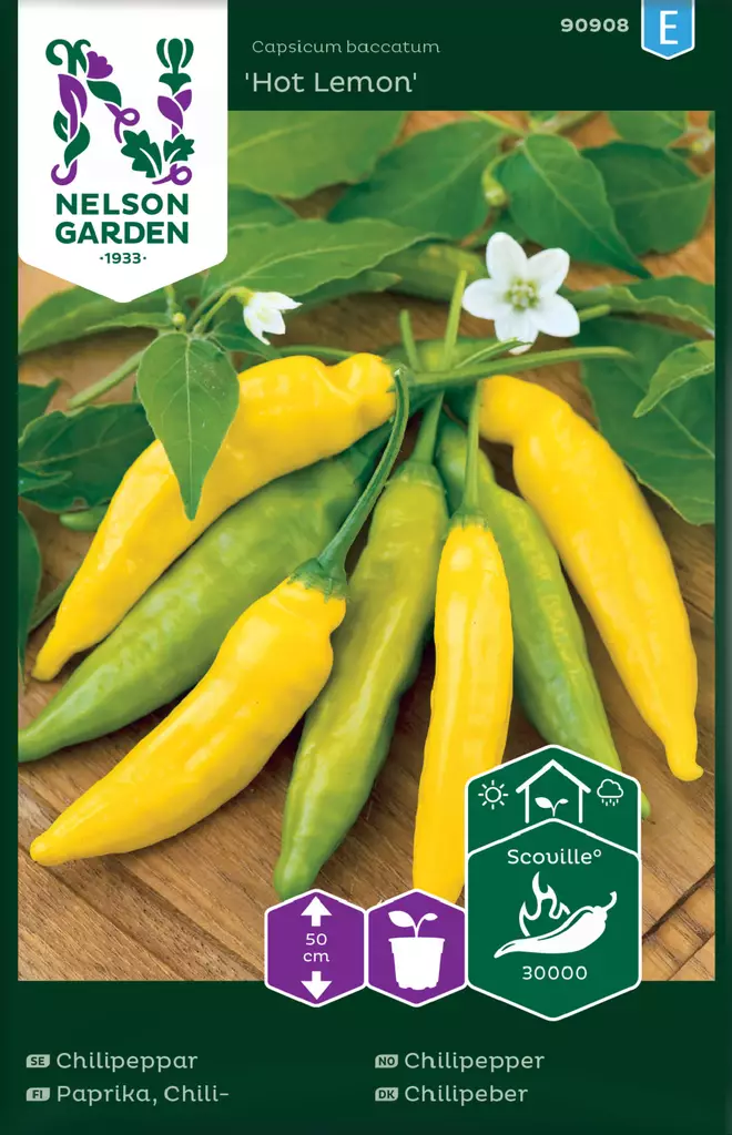 Chilipaprika 'Hot Lemon' siemen, Nelson Garden - Vihannesten siemenet - 7312600909083 - 1
