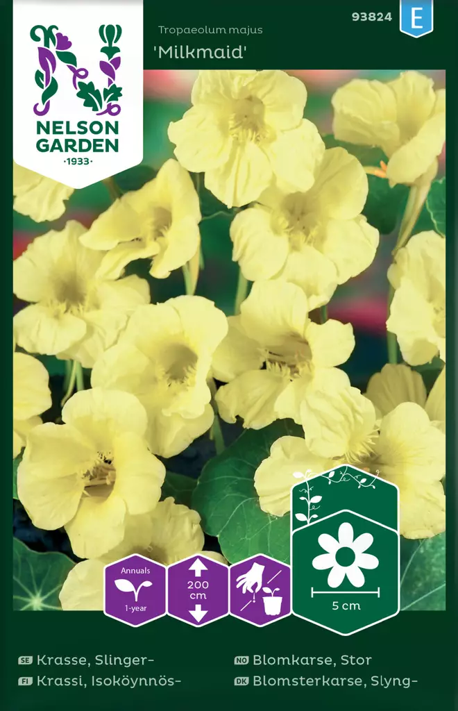 Isoköynnöskrassi 'Milkmaid' siemen, Nelson Garden - Kukkien siemenet - 7312600938243 - 1