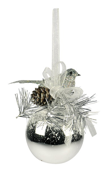 Joulupallo Lintu ja käpy hopea Weiste - Joulutuotteet - 6412740607113 - 1