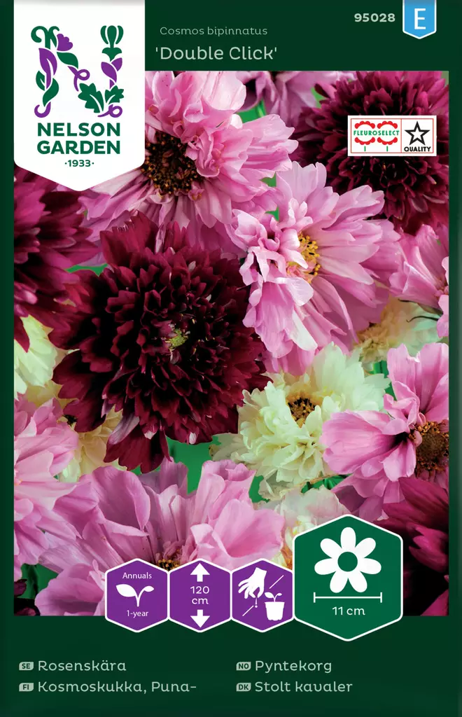 Punakosmoskukka 'Double Click' siemen, Nelson Garden - Kukkien siemenet - 7312600950283 - 1
