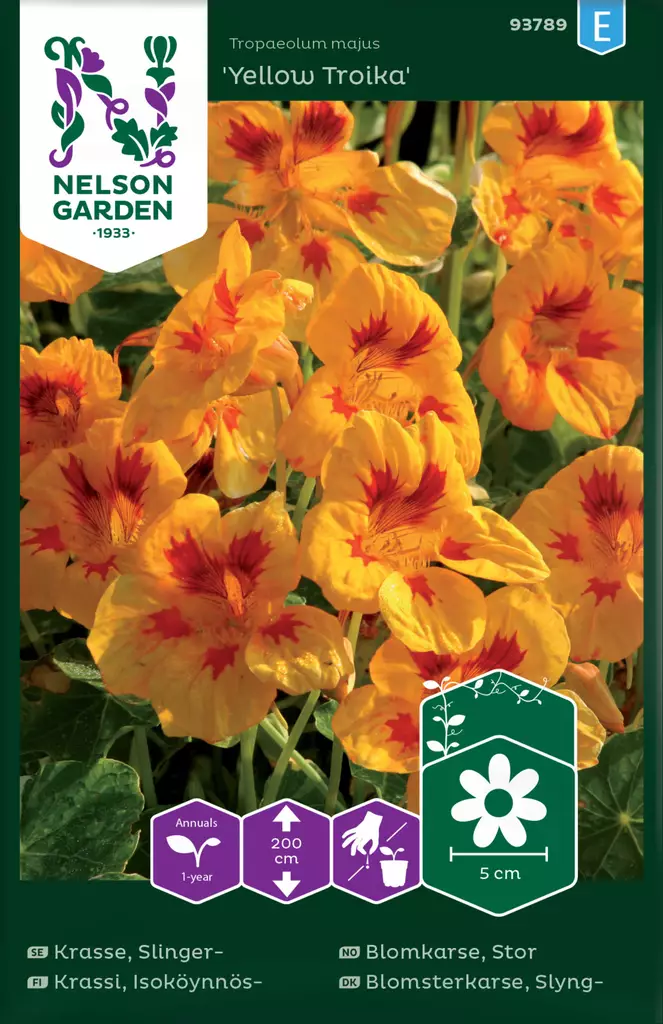 Isoköynnöskrassi 'Yellow Troika' siemen, Nelson Garden - Kukkien siemenet - 7312600937895 - 1