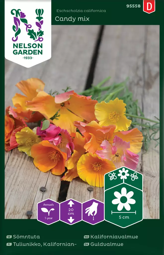 Kaliforniantuliunikko 'Candy mix' siemen, Nelson Garden - Kukkien siemenet - 7312600955585 - 1