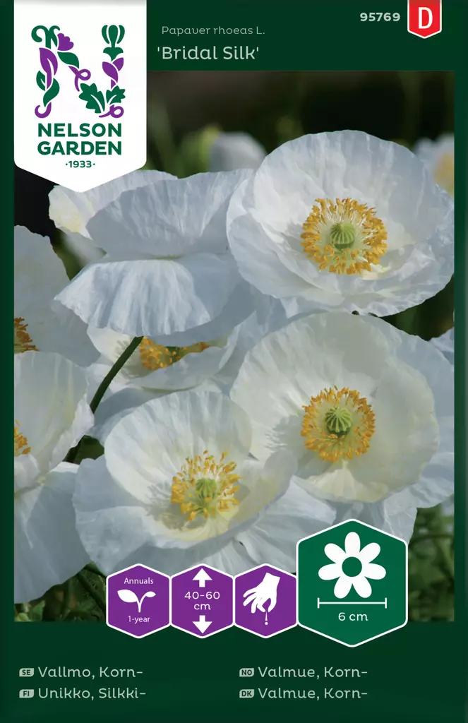 Silkkiunikko 'Bridal Silk' siemen, Nelson Garden - Kukkien siemenet - 7312600957695 - 1