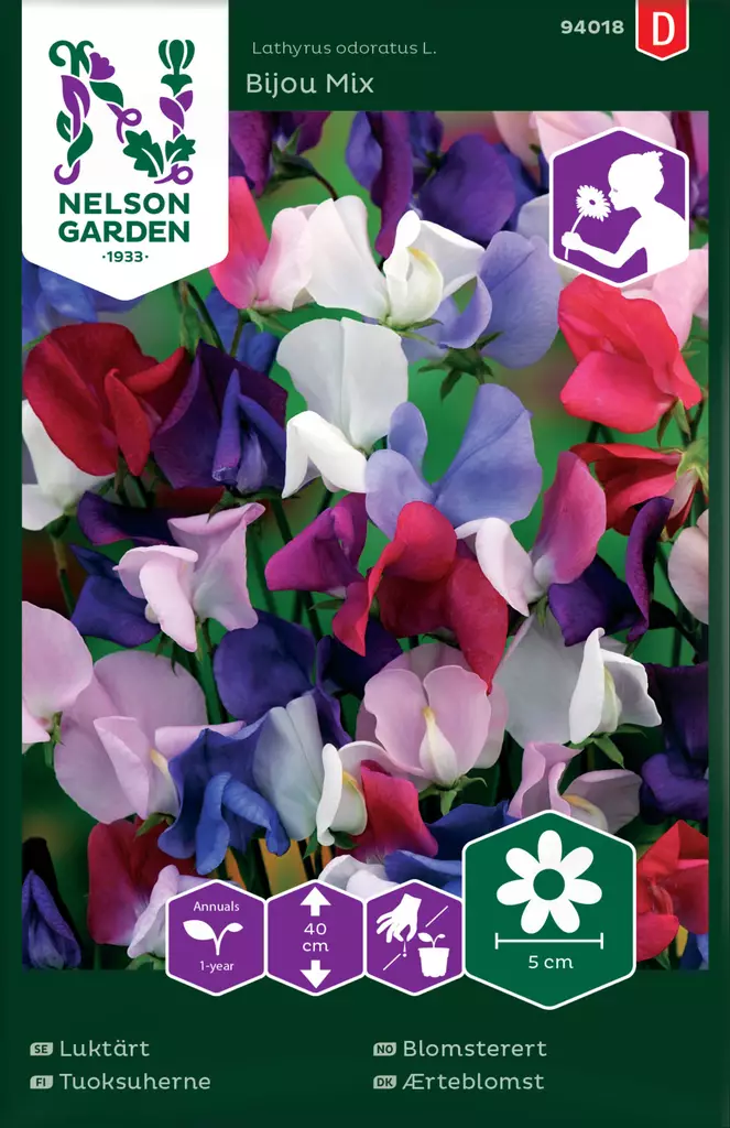 Tuoksuherne 'Bijou', siemenseos, Nelson Garden - Kukkien siemenet - 7312600940185 - 1