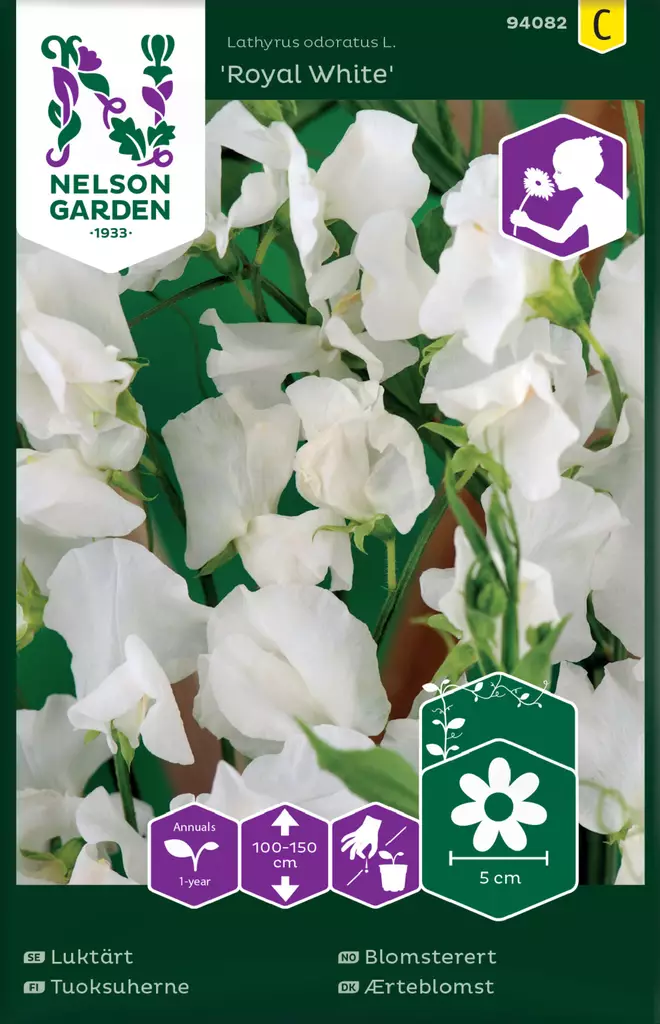 Tuoksuherne 'Royal White' siemen, Nelson Garden - Kukkien siemenet - 7312600940826 - 1