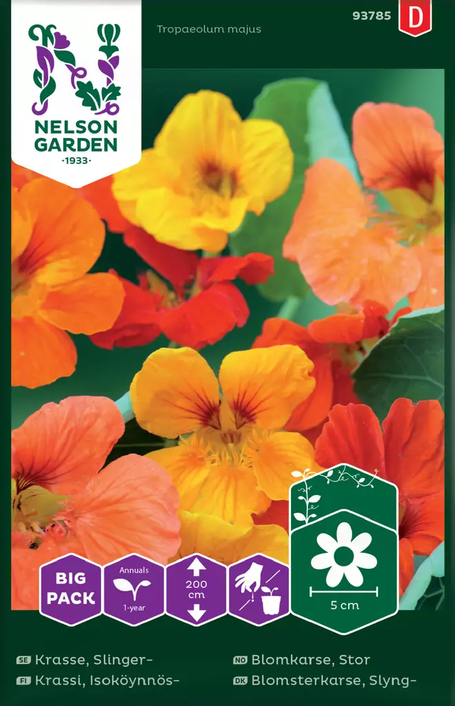 Isoköynnöskrassi, väriseos, Big Pack, siemen, Nelson Garden - Kukkien siemenet - 7312600937857 - 1