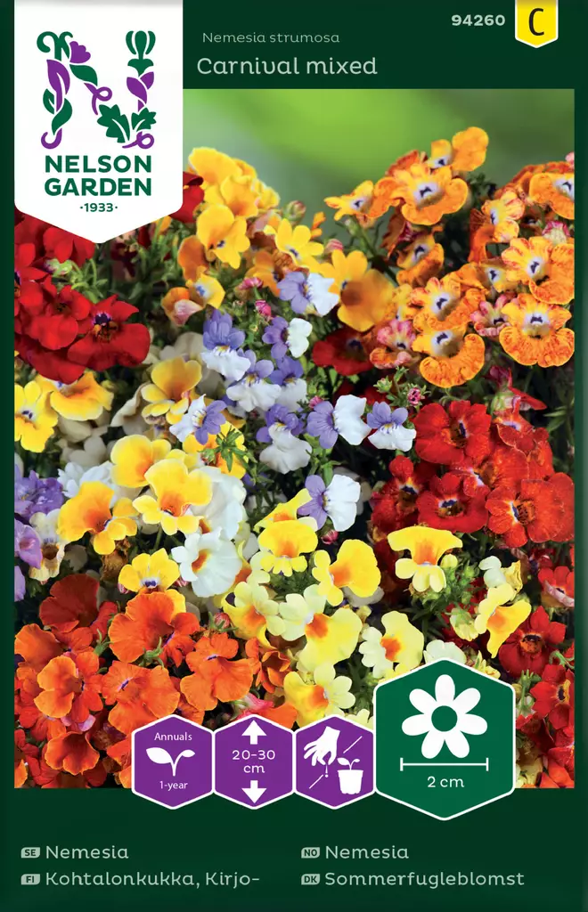 Kirjokohtalonkukka 'Carnival Mix' siemen, Nelson Garden - Kukkien siemenet - 7312600942608 - 1