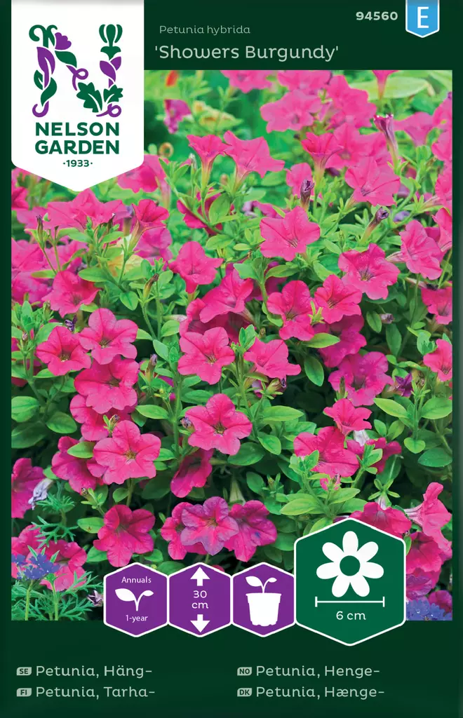 Tarhapetunia 'Showers Burgundy' siemen, Nelson Garden - Kukkien siemenet - 7312600945609 - 1